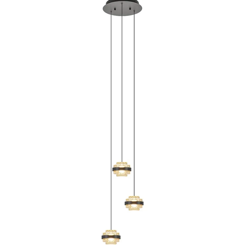 Online Straluma Ronde 3-lichts hanglamp zwart/champagne LED