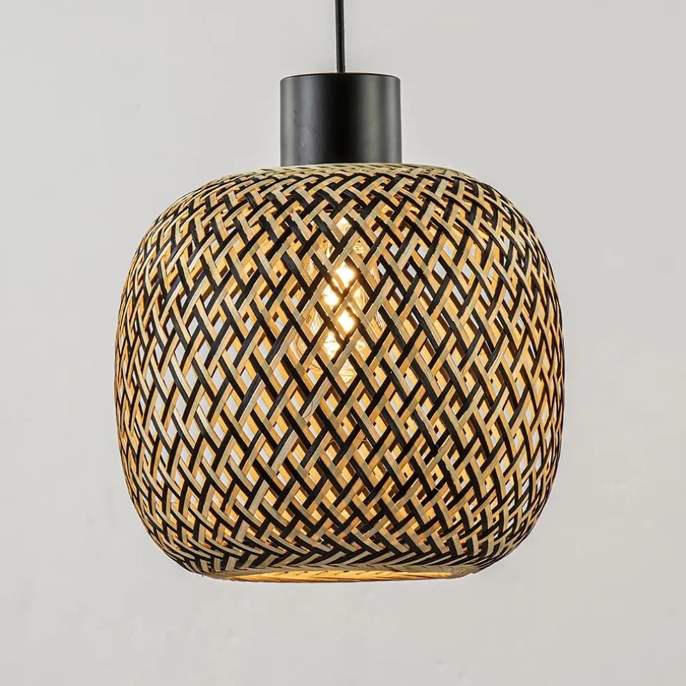Fashion Straluma Ronde 3-lichts hanglamp zwart met bamboe kappen