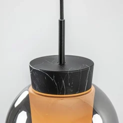 Hot Straluma Ronde 3-lichts hanglamp zwart/marmer met smoke glas