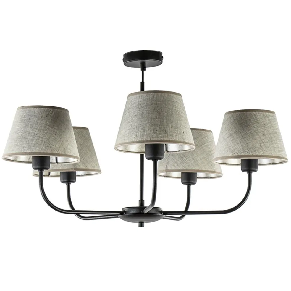 Shop Straluma Ronde plafondlamp 5-lichts zwart met taupe kapjes