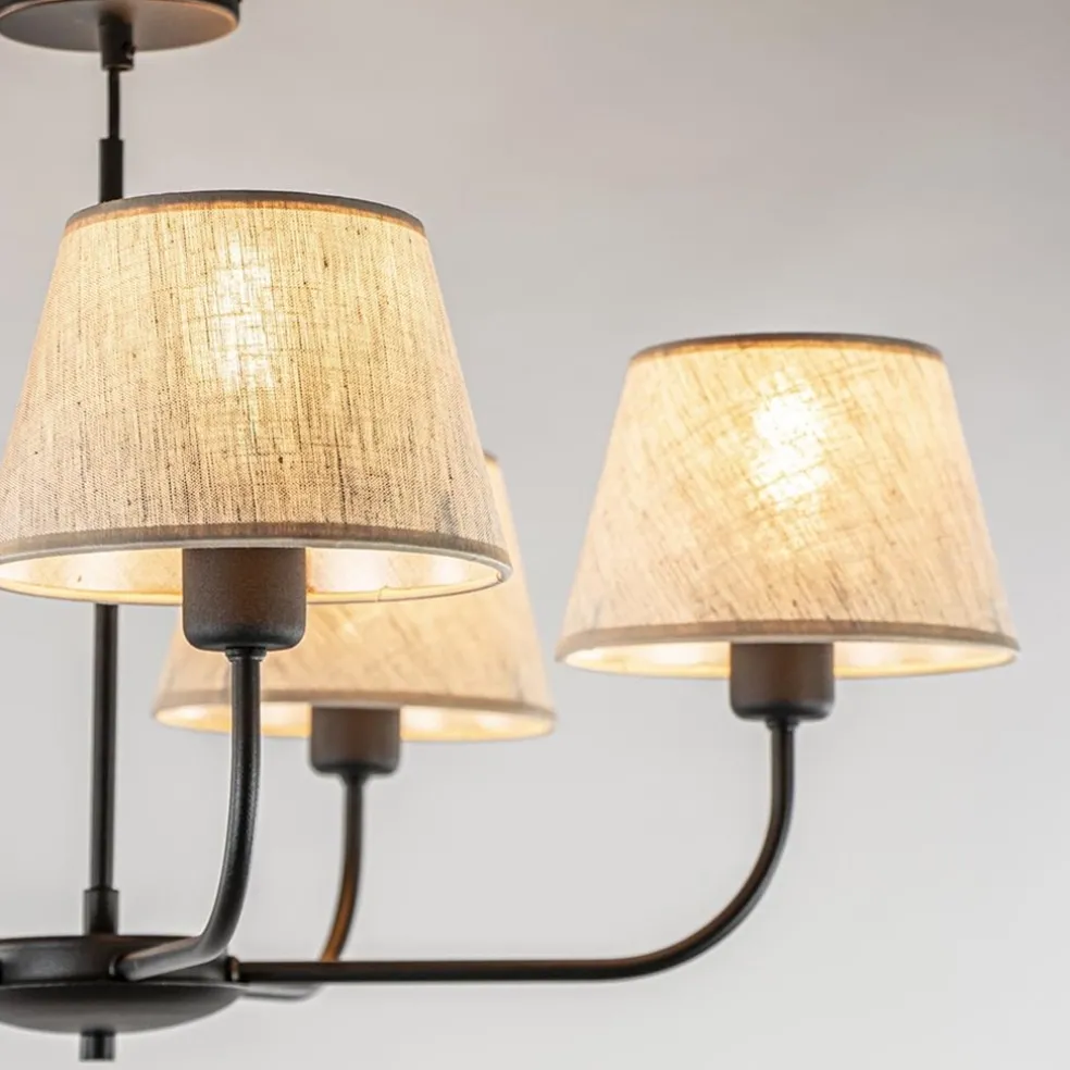 Shop Straluma Ronde plafondlamp 5-lichts zwart met taupe kapjes