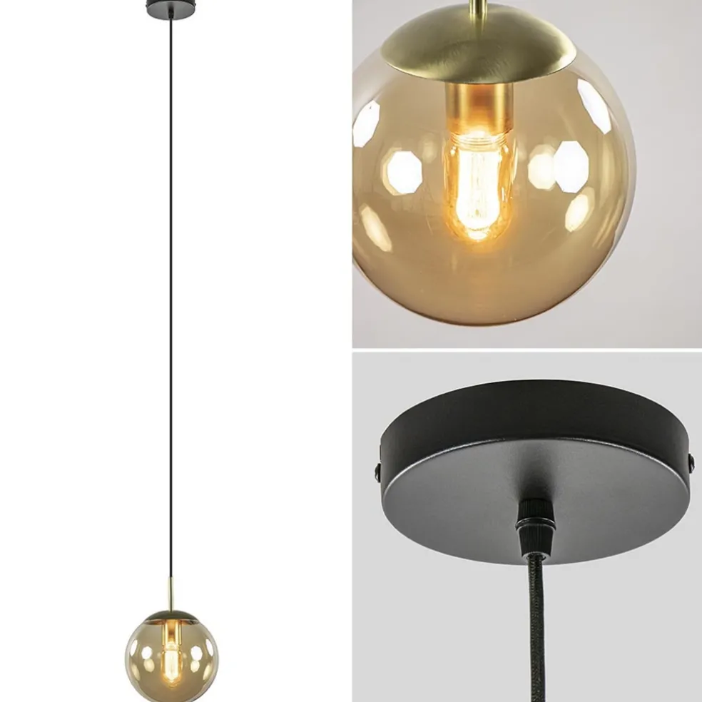Cheap Straluma Strak klassieke hanglamp amber glas met messing 20 cm