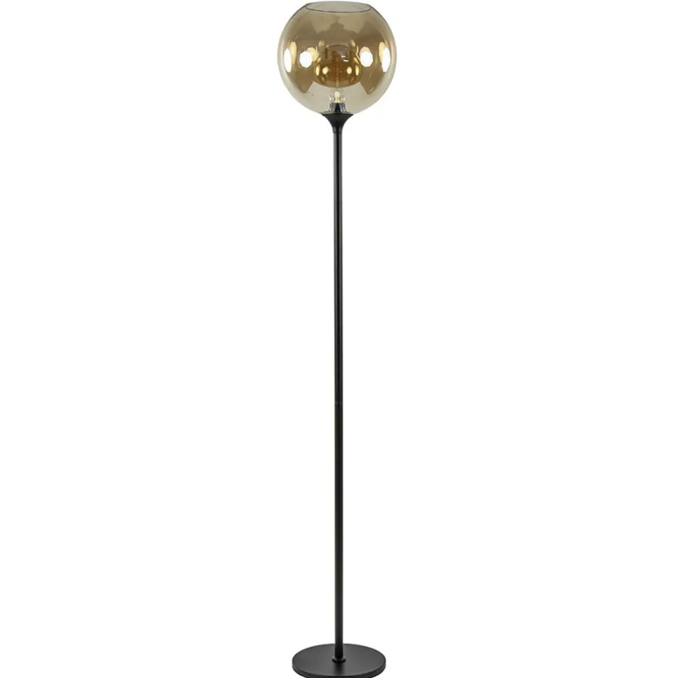 Shop Straluma Strak klassieke vloerlamp zwart met amber glas 30 cm