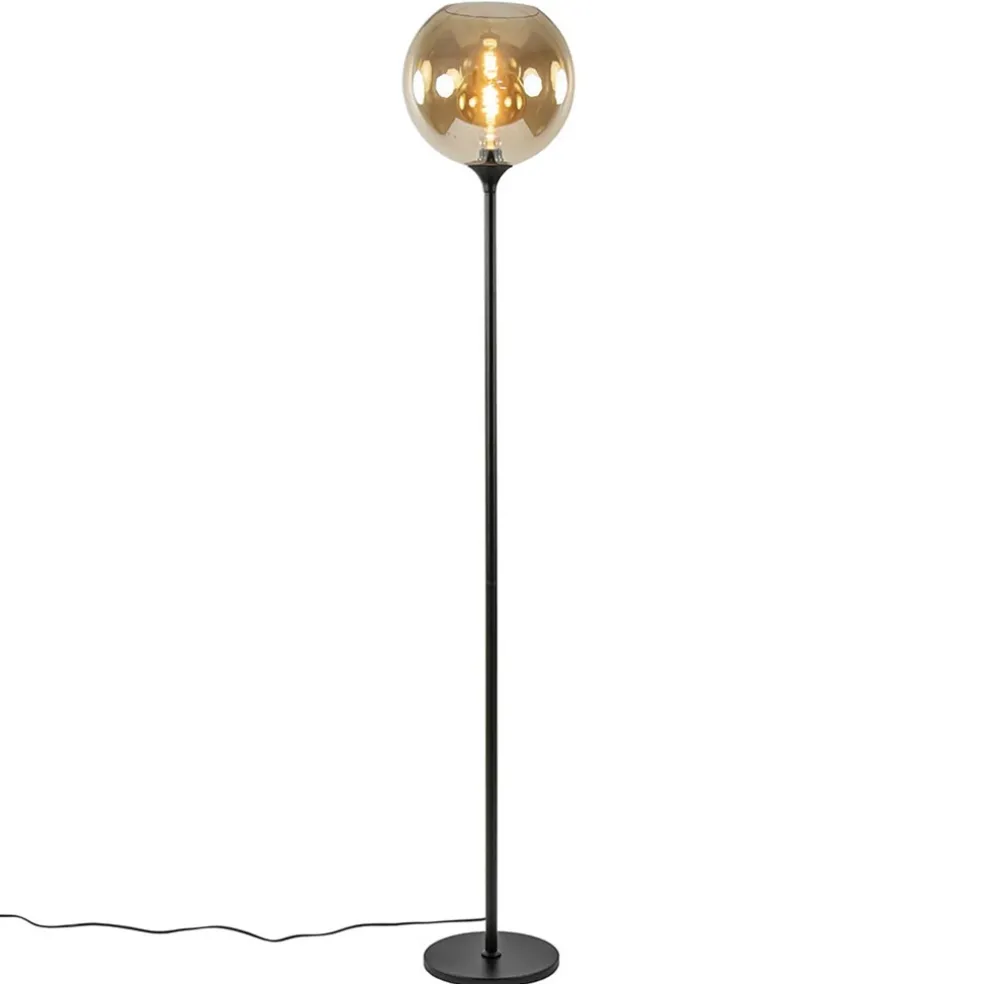 Shop Straluma Strak klassieke vloerlamp zwart met amber glas 30 cm