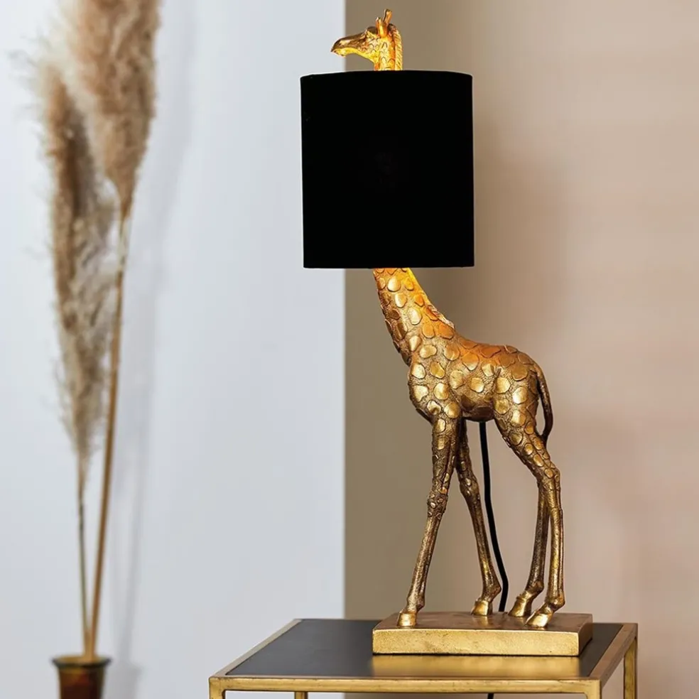 Fashion Straluma Tafellamp Giraffe groot antiek brons met velvet zwarte kap