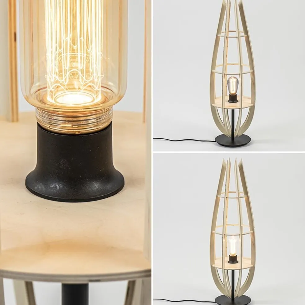 Online Straluma Tafellamp/vloerlamp naturel houten kap met zwart