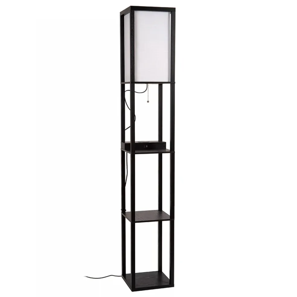 Cheap Straluma Vierkante vloerlamp zwart met beige kap en oplaadplatform