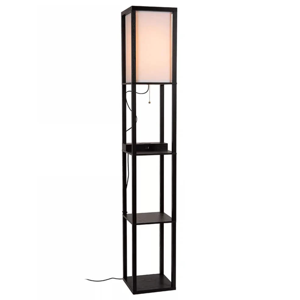 Cheap Straluma Vierkante vloerlamp zwart met beige kap en oplaadplatform