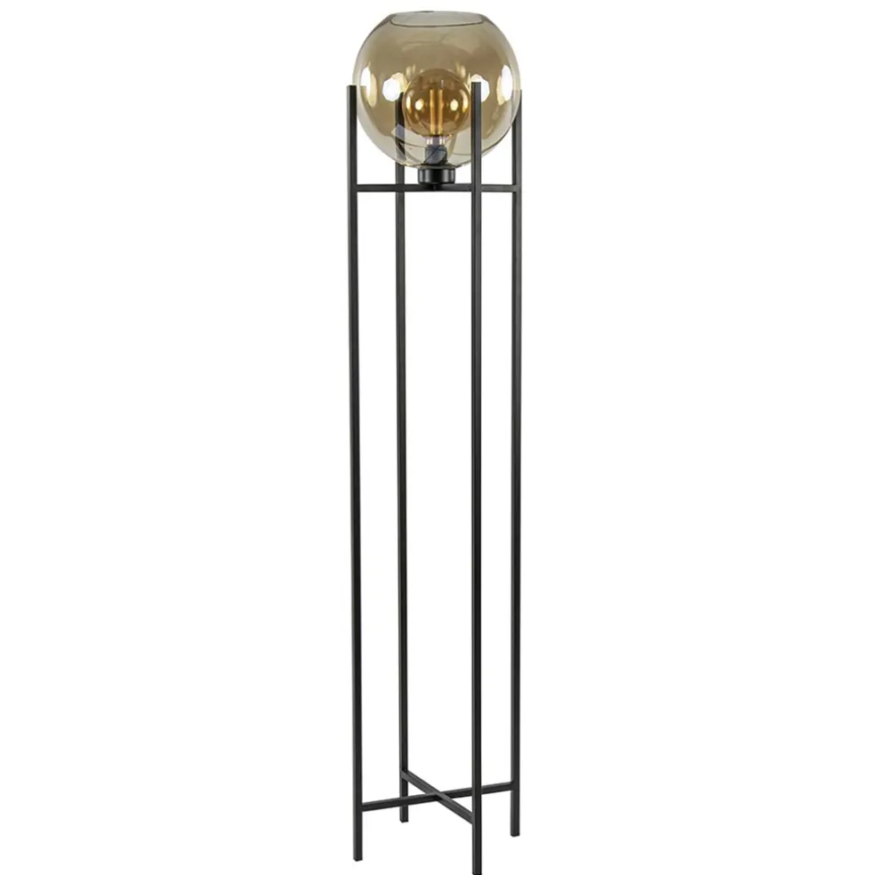 Sale Straluma Vloerlamp zwart + amber glazen bol