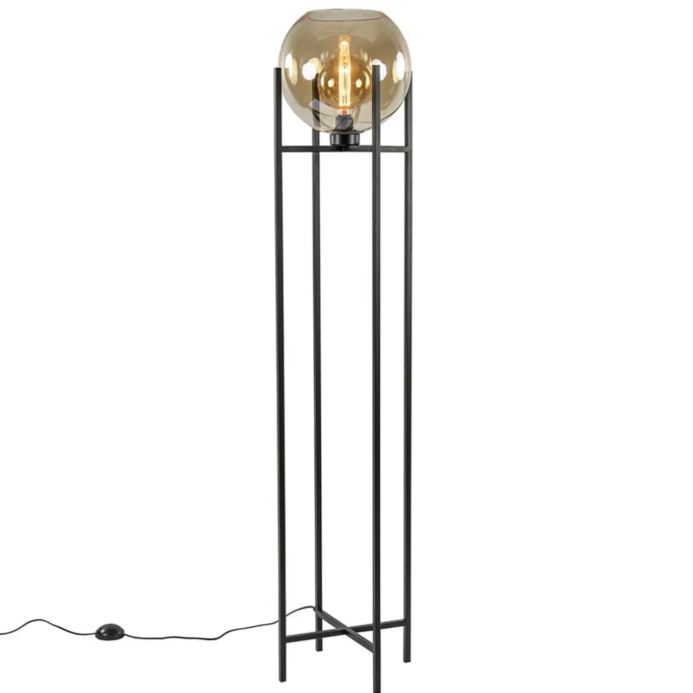 Sale Straluma Vloerlamp zwart + amber glazen bol