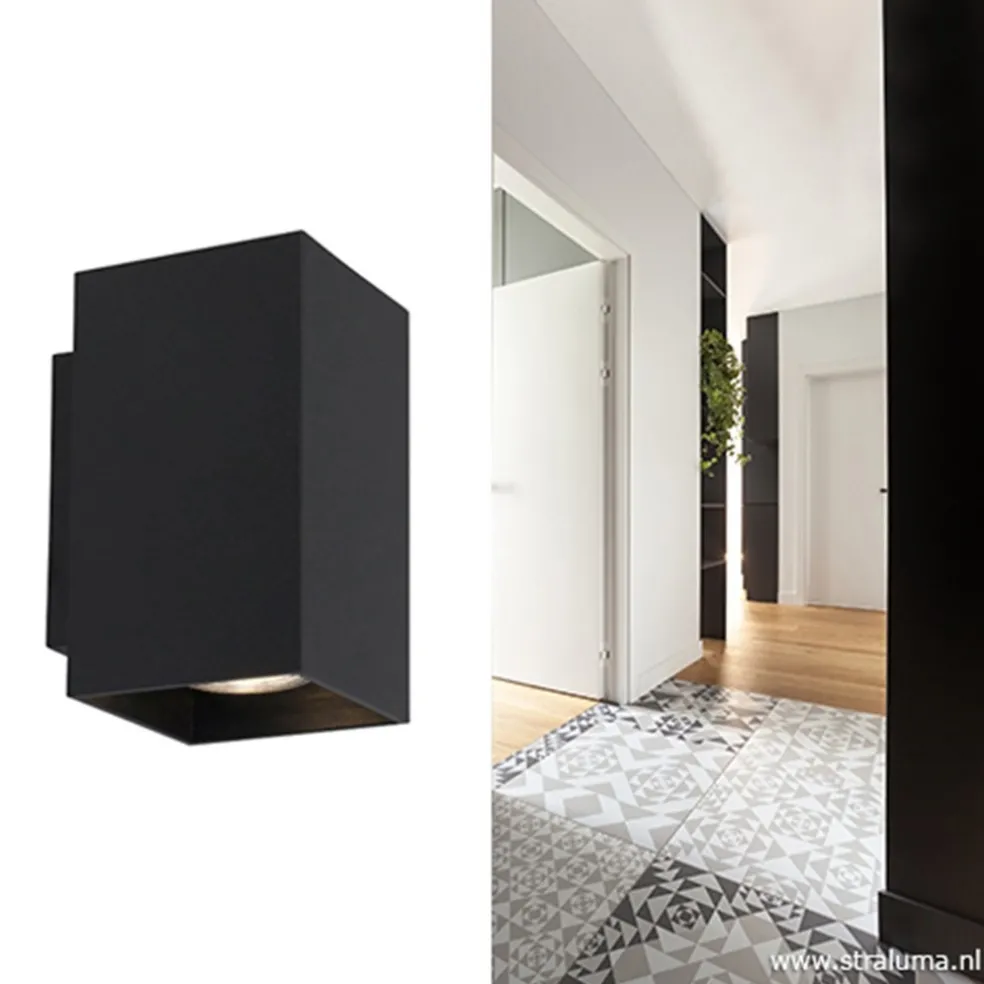 New Straluma Wandlamp zwart rechthoek up+down gu10